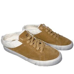 Marc Fisher Tan Suede Shearling-Lined Mule Sneakers